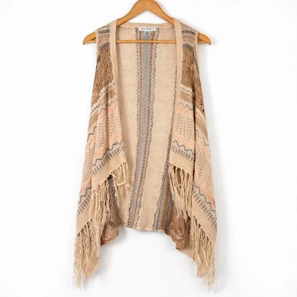 Festival Crochet Open Knit Vest Womens Large Boho Southwestern Indie Tribal - Picture 1 of 7